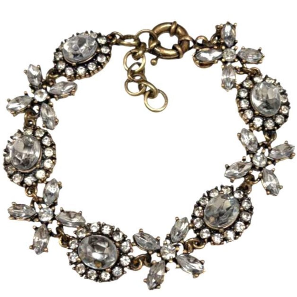 J.Crew Vintage Crystal Floral Garland Cluster Rhinestone XOXO Bracelet Gold Tone